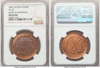 Province of Canada. Bank of Montreal "Front View" Penny Token 1842 MS66 Red and Brown NGC, Br-526, PC-2B. Plain edge. Medal alignment. Cordovan brown ...