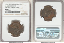 Lower Canada Pair of Certified Assorted 1/2 Penny Token Issues NGC, 1) "Bust & Harp" 1/2 Penny Token 1820 - AU53, LC-60-12 (prev. LC-60C2). 9 Strings ...