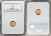 Republic gold Peso 1915 MS65 NGC, Philadelphia mint, KM16, Fr-7. First year of two year type, rose tinted toning, satin mark free surface. 

HID0980...