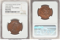 Louis XV copper "Extraordinaire Des Guerres" Jeton 1757-Dated MS64 Brown NGC, Feuardent-857. Bust of Louis XV right / Heracles with club over Geryon. ...