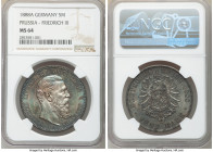 Prussia. Friedrich III 5 Mark 1888-A MS64 NGC, Berlin mint, KM512. One year type. Multi-colored toning in shades of teal, rose and gold with underlyin...