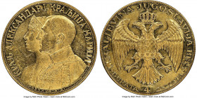 Alexander I gold "Corn Countermarked" 4 Dukata 1932-(k) UNC Details (Damaged) NGC, Belgrade mint, KM14.2. Mintage: Estimated 10,000. 

HID0980124201...