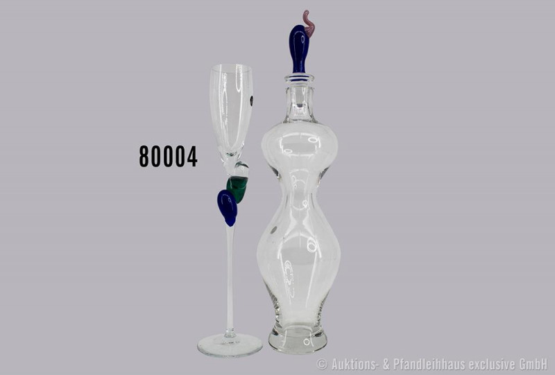 Konv. 2 Rosenthal Glas Objekte, dabei Sammel Glaskaraffe Nr. 9 und 1 Sektglas, K...