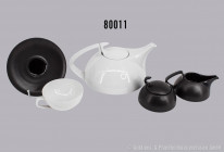 Konv. Rosenthal Porzellan, TAC-Serie, dabei weiße Kaffeekanne, schwarze Zuckerdose, schwarze Milchkanne sowie weiße Tasse mit schwarzer Untertasse, se...