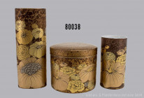 Konv. 3 Rosenthal Porzellan Objekte, studio line, Golddekor "Seerosen", Künstler Alain de Foll, dabei Bonbonniere mit Deckel, D 13 cm, H 11 cm, Vase r...