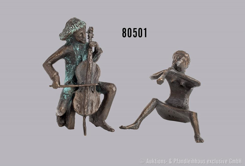 Konv. 2 Bronzefiguren des Künstlers und Bildhauers Gustav Nonnenmacher, 1 Musike...