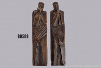 Konv. 2 Bronze Objekte des Künstlers und Bildhauers Gustav Nonnenmacher, 2 Türgriffe zum Spiel- und Festhaus Worms 1966, "Musik", H 27 cm, B 6 cm, uns...
