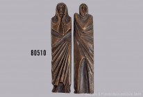 Konv. 2 Bronze Objekte des Künstlers und Bildhauers Gustav Nonnenmacher, 2 Türgriffe zum Spiel- und Festhaus Worms 1966, "Schaupiel", H 27 cm, B 6 cm,...