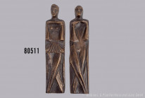 Konv. 2 Bronze Objekte des Künstlers und Bildhauers Gustav Nonnenmacher, 2 Türgriffe zum Spiel- und Festhaus Worms 1966, "Tanz", H 27 cm, B 6 cm, unsi...