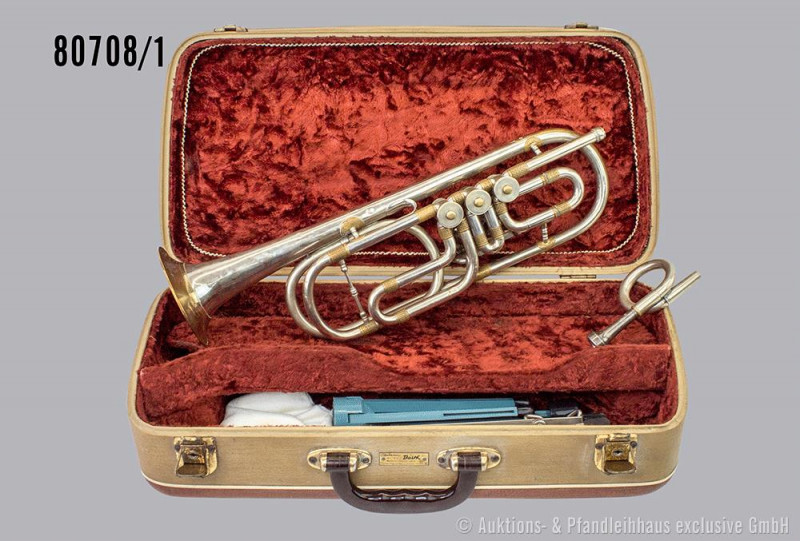 Konv. Musikinstrumente, dabei Trompete, graviert K. Schamal Praha, L 58 m, mit M...