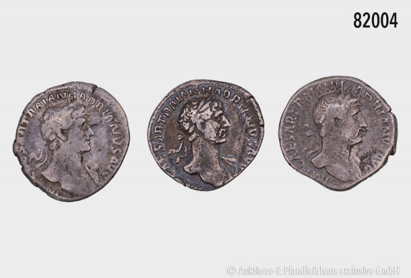 Römische Kaiserzeit, Hadrian (117-138), Konv. 3 Denare, schön bis sehr schön, bi...