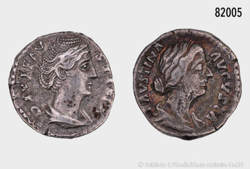 Römische Kaiserzeit, Antoninus Pius für Faustina maior, Konv. 2 Denar, beide erw...