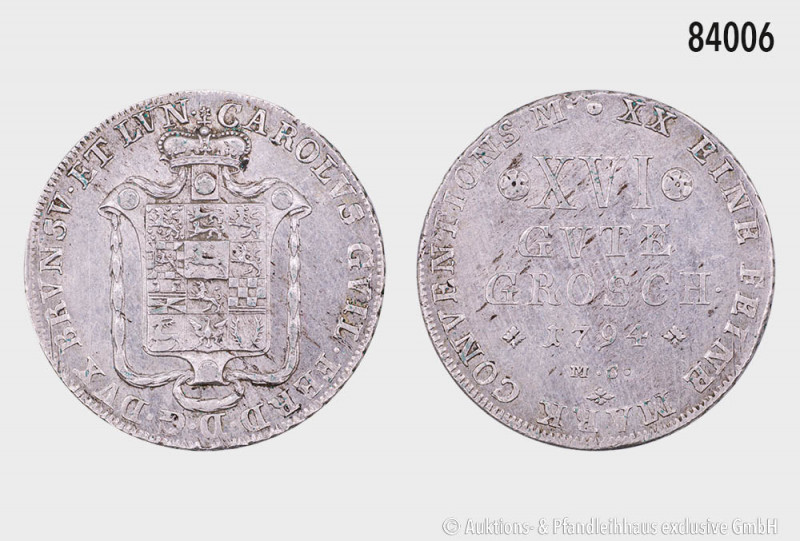 Braunschweig-Wolfenbüttel, XVI Gute Groschen 1794 M.C., 833er Silber, 13,92 g, 3...