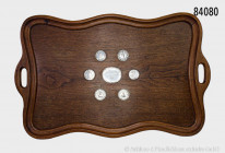 Tablett, Gründerzeit, ca. 1880, in späterer Zeit zu einem Tisch umfunktioniert, H ca. 55 cm, L ca. 79 cm, B ca. 49 cm, in die Tablett-/Tischplatte fes...