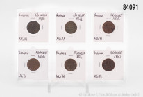Nassau, Konv. von 6 Kleinmünzen mit 1 Kreuzer 1810 (AKS 18), 1 Kreuzer 1842, 1848, 1855, 1856 (AKS 71) und 1 Kreuzer 1860 (AKS 72), schön-sehr schön...
