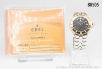 Ebel Sportwave Unisex, D 36 mm, Edelstahlausführung mit Goldlünette, anthrazitfarbenem Zifferblatt mit Datum bei 3 Uhr, römische Zahlen, Ausführung mi...