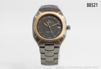Omega Seamaster Titan-/Goldausführung mit Quartzwerk, Goldintarsien 18 Karat, graues Blatt mit Datum bei 3 Uhr, D 32 x 36 mm, Faltschließe, sehr guter...