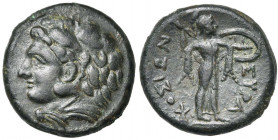SICILE, SYRACUSE, Pyrrhus (278-276), AE bronze. D/ T. d''Héraclès à g., coiffé de la dépouille de lion. R/ ΣYΡΑΚΟΣΙΩΝ Athéna Promachos deb. à d., bran...