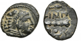 ROYAUME DE MACEDOINE, Philippe II (359-336), AE bronze (quart d''unité), atelier indéterminé. D/ T. d''Héraclès à d., coiffé de la dépouille de lion. ...