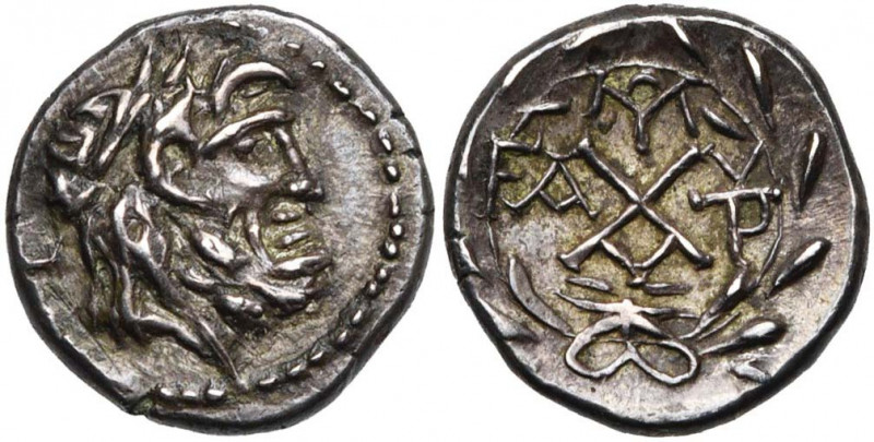 ACHAIE, Ligue achéenne, AR drachme, vers 150 av. J.-C., Elis. D/ T. l. de Zeus à...