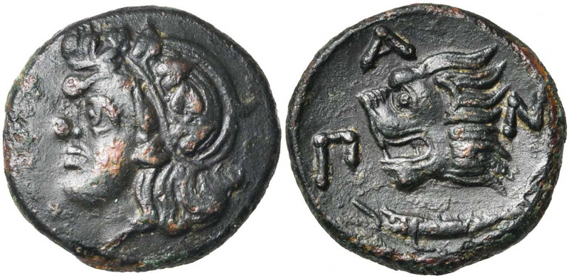 BOSPHORE CIMMERIEN, PANTICAPEE, AE bronze, 4e-3e s. av. J.-C. D/ T. de Pan à g.,...