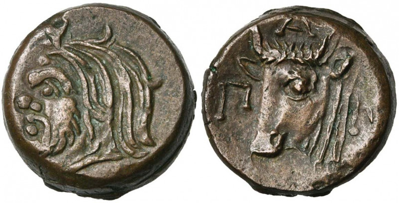 BOSPHORE CIMMERIEN, PANTICAPEE, AE bronze, 4e s. av. J.-C. D/ T. de Pan à g. R/ ...