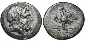 PAPHLAGONIE, SINOPE, AE bronze, vers 85-65 av. J.-C. D/ T. l. de Zeus à d. R/ Aigle à g., t. à d., sur un foudre. En dessous, ΣINOΠΗΣ. SNG BM 1543 var...