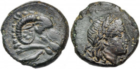 TROADE, KEBREN, AE bronze, 4e s. av. J.-C. D/ T. de bélier à d. En dessous, aigle à d. R/ T. l. d''Apollon à d. De part et d''autre du cou, K-E. SNG v...