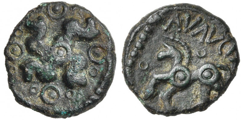 GAULE BELGIQUE, Eburones, AE bronze, fin du 1er s. av. J.-C. Classe I. D/ Quatre...