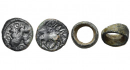 GAULE BELGIQUE, Eburones, AE bronze, fin du 1er s. av. J.-C. Classe I. D/ Quatre bustes de chevaux placés en croix autour d''un annelet pointé. Dans l...