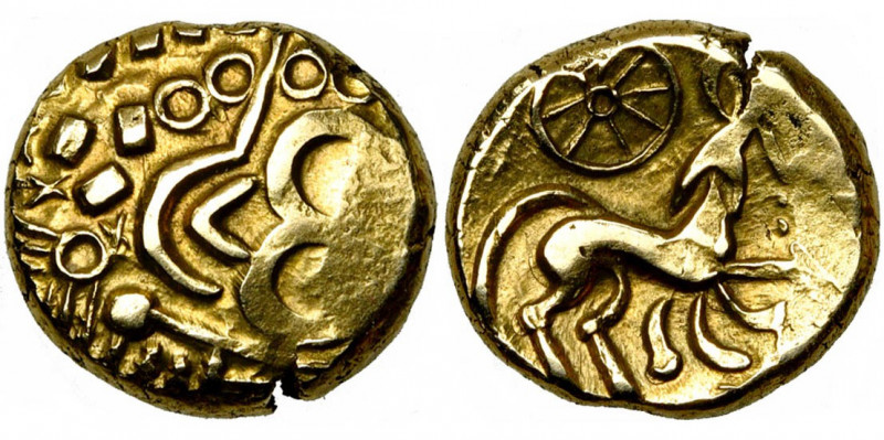 GAULE BELGIQUE, Nervii, AV statère à l''epsilon, 56-55 av. J.-C. Classe II. D/ V...