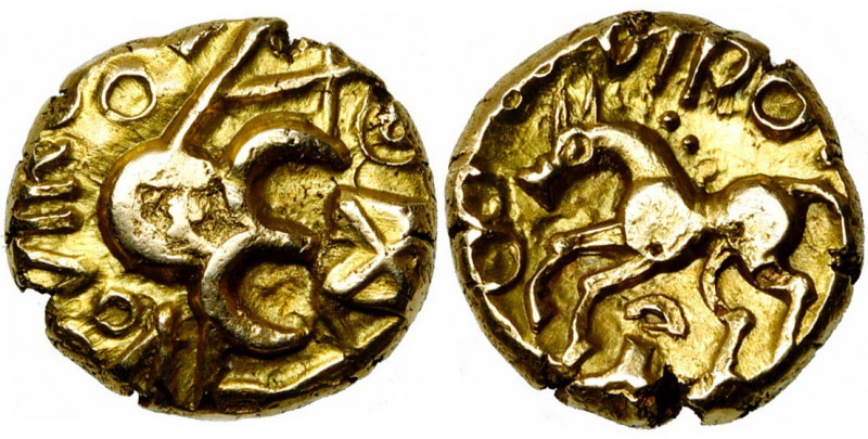 GAULE BELGIQUE, Nervii, AV statère à l''epsilon, 54-53 av. J.-C. Classe IV. D/ V...