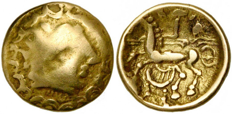 GAULE BELGIQUE, Incertaines de l''Est, El. quart de statère scyphate, fin 2e s. ...