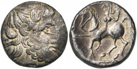 OLTENIE, AR tétradrachme. Type Zweigarm. D/ T. de Zeus à d. R/ Cavalier ten. un rameau de la main g. levée, menant son cheval au pas à g. Allen, BMC, ...