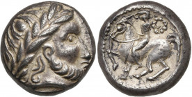 DANUBE, AR tétradrachme. Type Dachreiter. D/ T. l., barbue à d. R/ Cavalier à g. Au-dessus de la croupe, cercle perlé. Preda pl. 36, 9-10; Göbl, OTA, ...