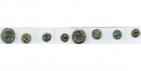 ESPAGNE, CASTULO, (Cazlona), lot de 4 p.: as, T. masc. à d./Sphinx et étoile; semis, T. masc. à d./Taureau; quadrans, T. masc. à d./Sanglier (2).
Bea...