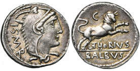 L. Thorius Balbus, AR denier, 105 av. J.-C., Rome. D/ T. de Junon Sospita à d., coiffée d''une peau de chèvre. A g., I·S·M·R (Iuno Sospes Mater Regina...