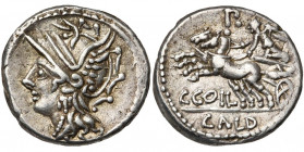 C. Coelius Caldus, AR denier, 104 av. J.-C., Rome. D/ T. casquée de Roma à g. R/ Victoire menant un bige à g. Au-dessus, P•. Sous les chevaux, C COIL....