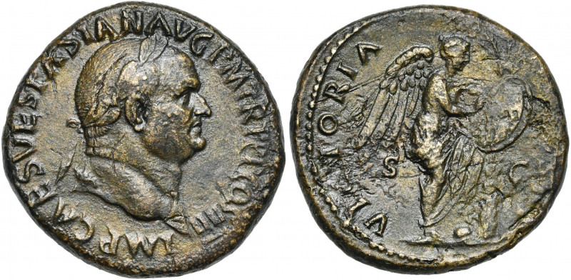 VESPASIEN (69-79), AE sesterce, 72-73, Rome. D/ IMP CAES VESPASIAN AVG PM TR P P...