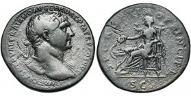 TRAJAN (98-117), AE sesterce, 104-111, Rome. D/ IMP CAES NERVAE TRAIANO AVG GER DAC P M TR P COS V P P T. l. à d., l''épaule g. dr. R/ S·P·Q·R·OPTIMO ...