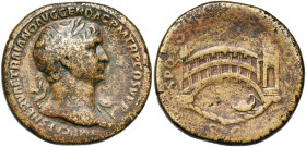 TRAJAN (98-117), AE sesterce, 104-111, Rome. D/ IMP CAES NERVAE TRAIANO AVG GER DAC PM TR P COS V PP B. l. à d., l''épaule g. dr. R/ SPQR OPTIMO PRINC...