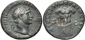 TRAJAN (98-117), AE dupondius, 104-111, Rome. D/ IMP CAES NERVAE TRAIANO AVG GER DAC PM TR P COS V PP T. r. à d., l''épaule g. dr. R/ SPQR OPTIMO PRIN...