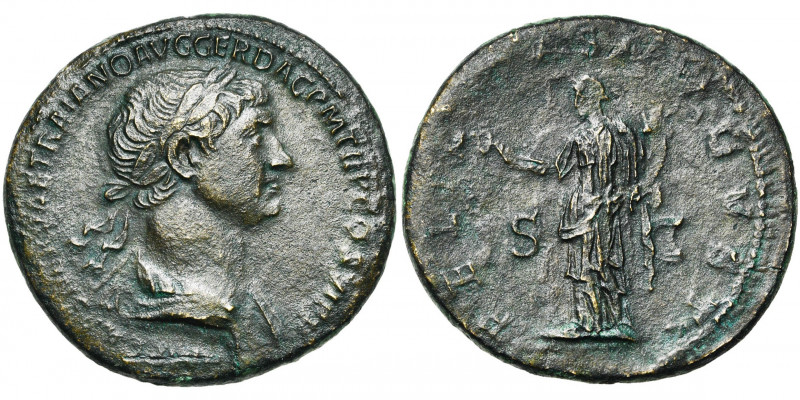 TRAJAN (98-117), AE sesterce, 112-115, Rome. D/ IMP CAES NERVAE TRAIANO AVG GER ...