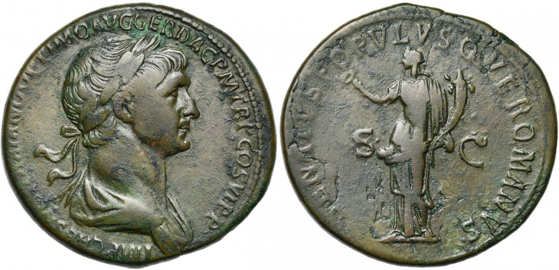 TRAJAN (98-117), AE sesterce, 114-117, Rome. D/ IMP CAES NER TRAIANO OPTIMO AVG ...