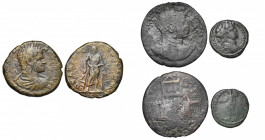 AE lot de 3 bronzes au nom de Caracalla: Thrace, Serdica, R/ Asclépios (Varbanov 2186, très rare); Mésie, Nicopolis, R/ L''empereur en habit militaire...