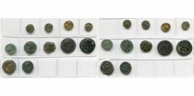 AE lot de 11 bronzes: Mésie, Tomis, 1er s., T. de Tomos/ Modius; Mysie, Pergame (2), 1er s., T. du Sénat/T. de Roma, RPC 2373 var., 2377; Eolide, Elai...
