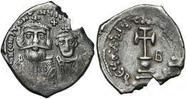 Constant II (641-668), AR hexagramme, 654-659, Constantinople. D/ B. cour. de Constant II et de Constantin IV de f. Entre leurs t., une croix. R/ Croi...