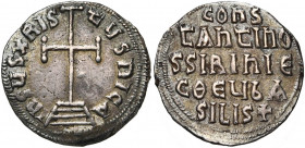 Constantin VI et Irène (780-797), AR miliaresion, Constantinople. D/ Croix potencée sur trois degrés. R/ CONS/TANTINO/S S IRINI /C Θ bA/SILIS. Sear...