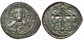 Nicéphore III Botaniates (1078-1081), AE follis anonyme, Constantinople. Classe I. D/ B. du Christ nimbé de f., vêtu du pallium et du colobium, ten. l...