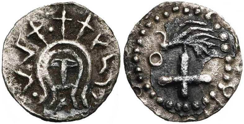 ANGLO-SAXONS, AR sceat, vers 680-710. Série à l''oiseau (BZ, type 29). D/ T. sty...